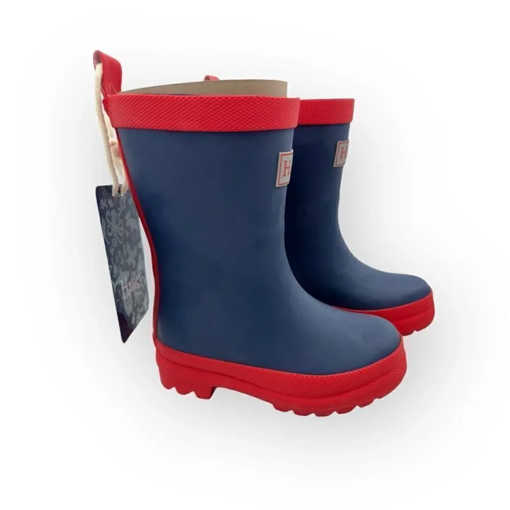 NWT Hatley Kids Classic Matte Rain Boots Navy Blue Red Size 6